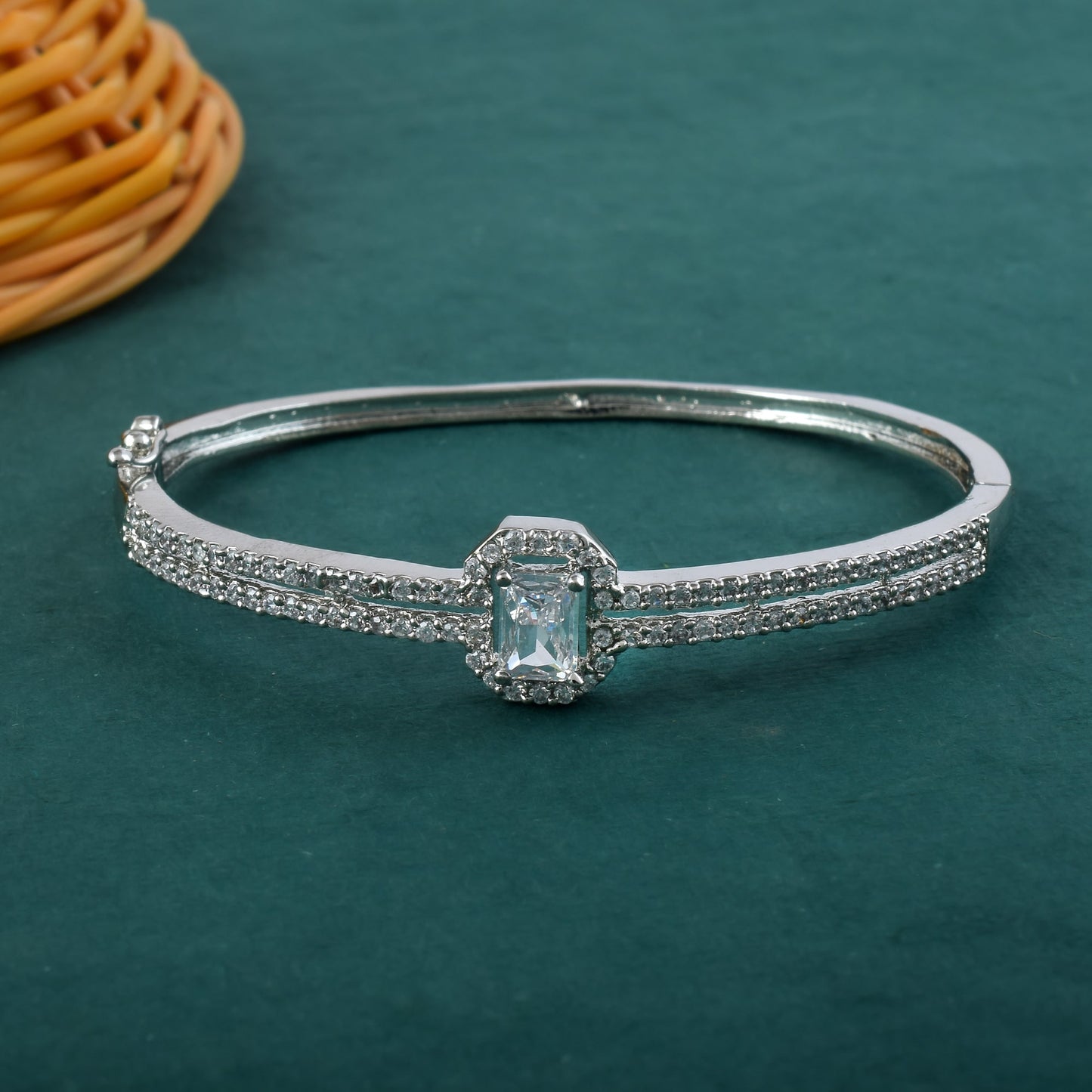 Elegant Silver Color American Diamond Bracelet Perfect For Party Outfits