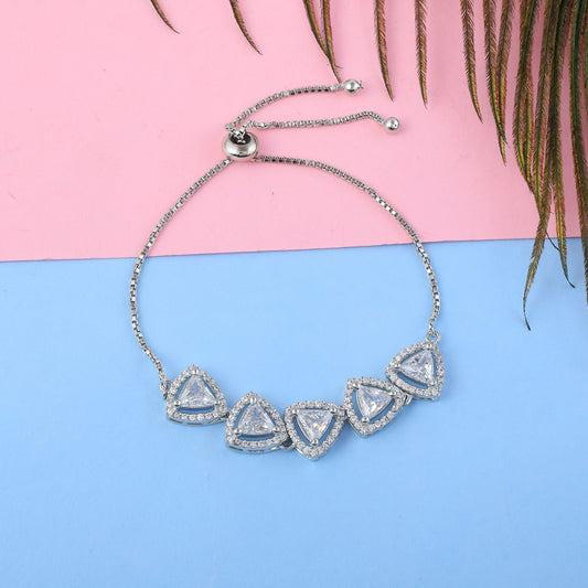 Premium Silver Color American Diamond Bracelet For Wedding And Festive Wear