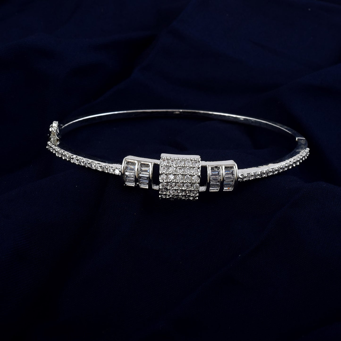 Dazzling Silver Color American Diamond Bracelet With A Sophisticated Look