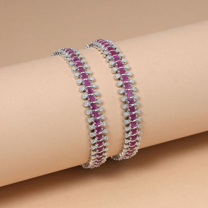 Light Purple Color Elegant Stone Studded American Diamond Bangle Size: 2.6 For Women
