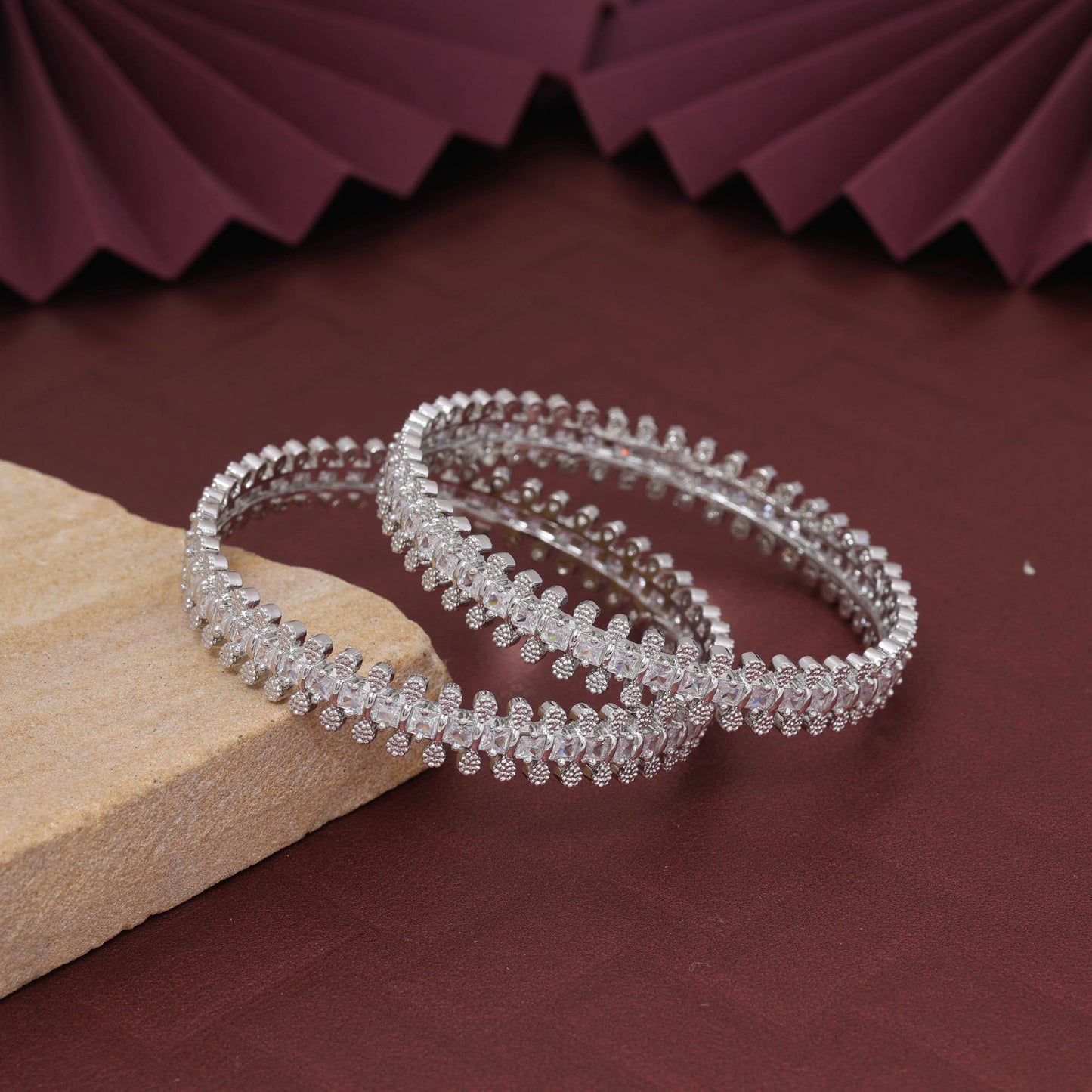 Silver Color Classic Bridal Look American Diamond Bangle Size: 2.6 For Party Occasions