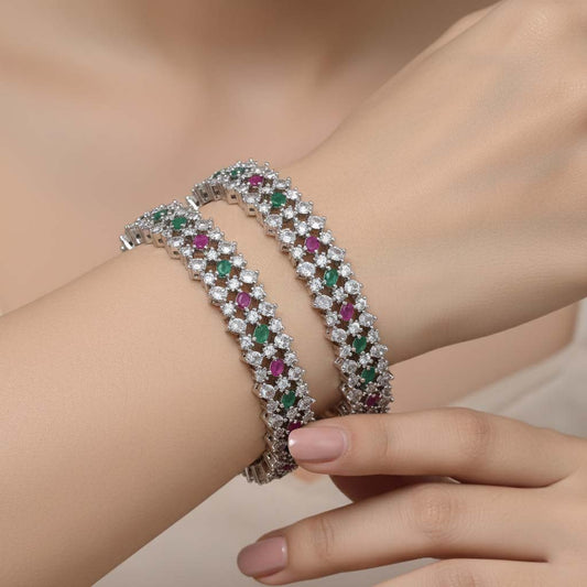 Multi Color Shimmering American Diamond Bangle Size: 2.6 For Ethnic And Modern Attire