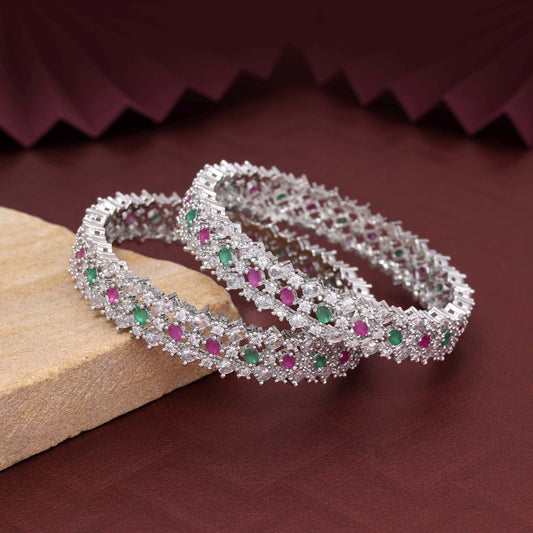 Multi Color Shimmering American Diamond Bangle Size: 2.6 For Ethnic And Modern Attire