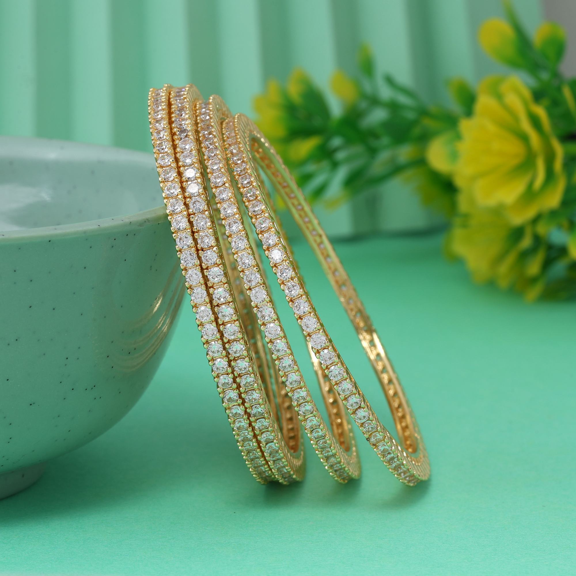 Gold Color Elegant Designer American Diamond Bangle Set Size: 2.6 For ...