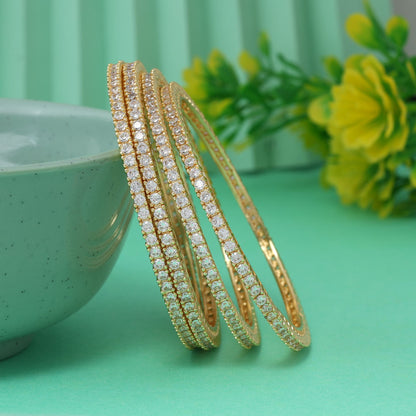 Gold Color Elegant Designer American Diamond Bangle Set Size: 2.6 For Wedding Functions