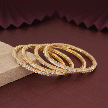 Gold Color Elegant Designer American Diamond Bangle Set Size: 2.6 For Wedding Functions