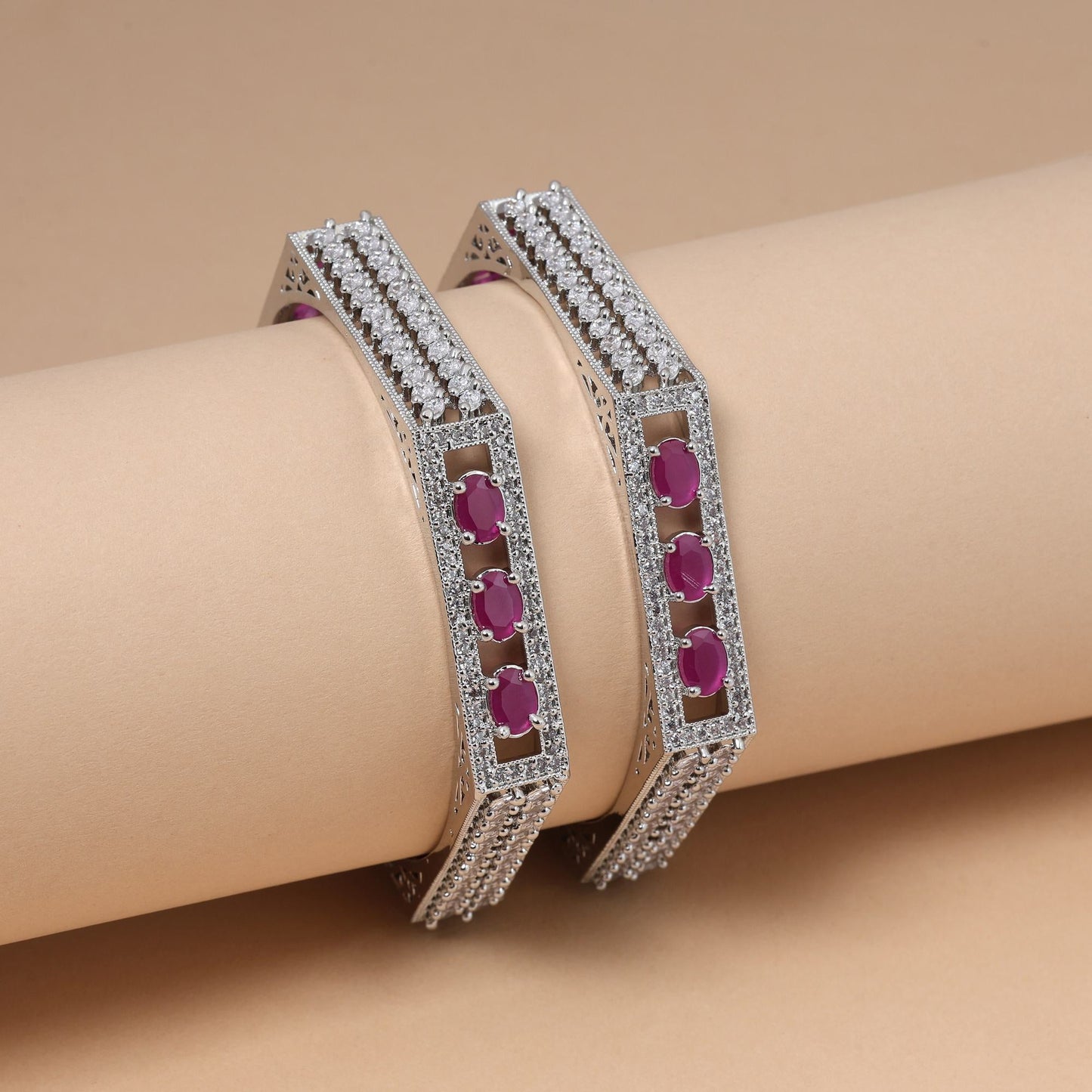 Light Purple Color Trendy Designer American Diamond Bangle Size: 2.6 For Elegant Attire