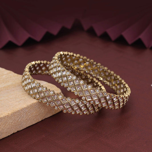 Gold Color Handcrafted Shimmer American Diamond Bangle Size: 2.6/2.8 For Festive Functions