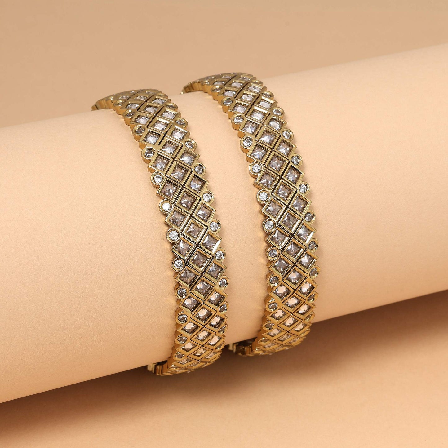 Gold Color Handcrafted Shimmer American Diamond Bangle Size: 2.6/2.8 For Festive Functions