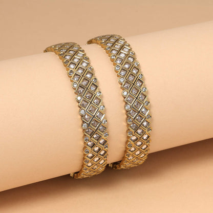 Gold Color Handcrafted Shimmer American Diamond Bangle Size: 2.6/2.8 For Festive Functions