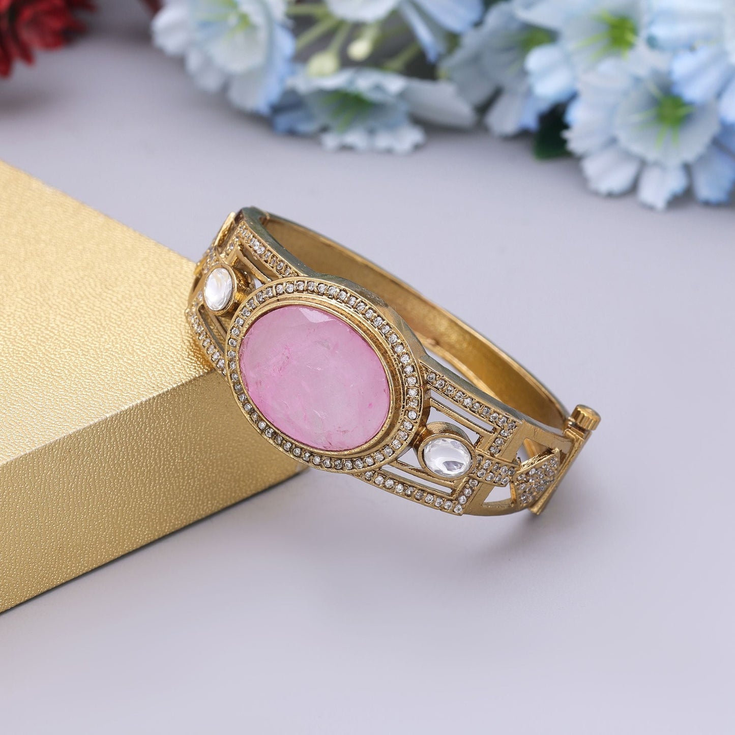 Pink Color Openable American Diamond Bracelet Featuring Soft Glamour And Shine