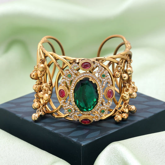 Green Color American Diamond Bracelet Designed For Traditional And Party Wear
