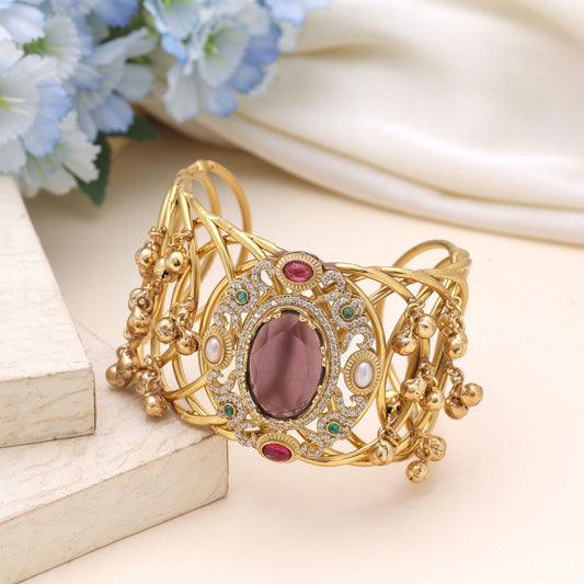 Purple Color American Diamond Bracelet Crafted For Royal Ethnic Styling