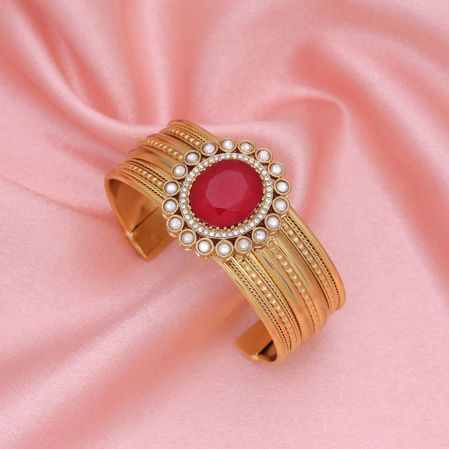 Red Color American Diamond Bracelet Created For Bold Festive Fashion Statements