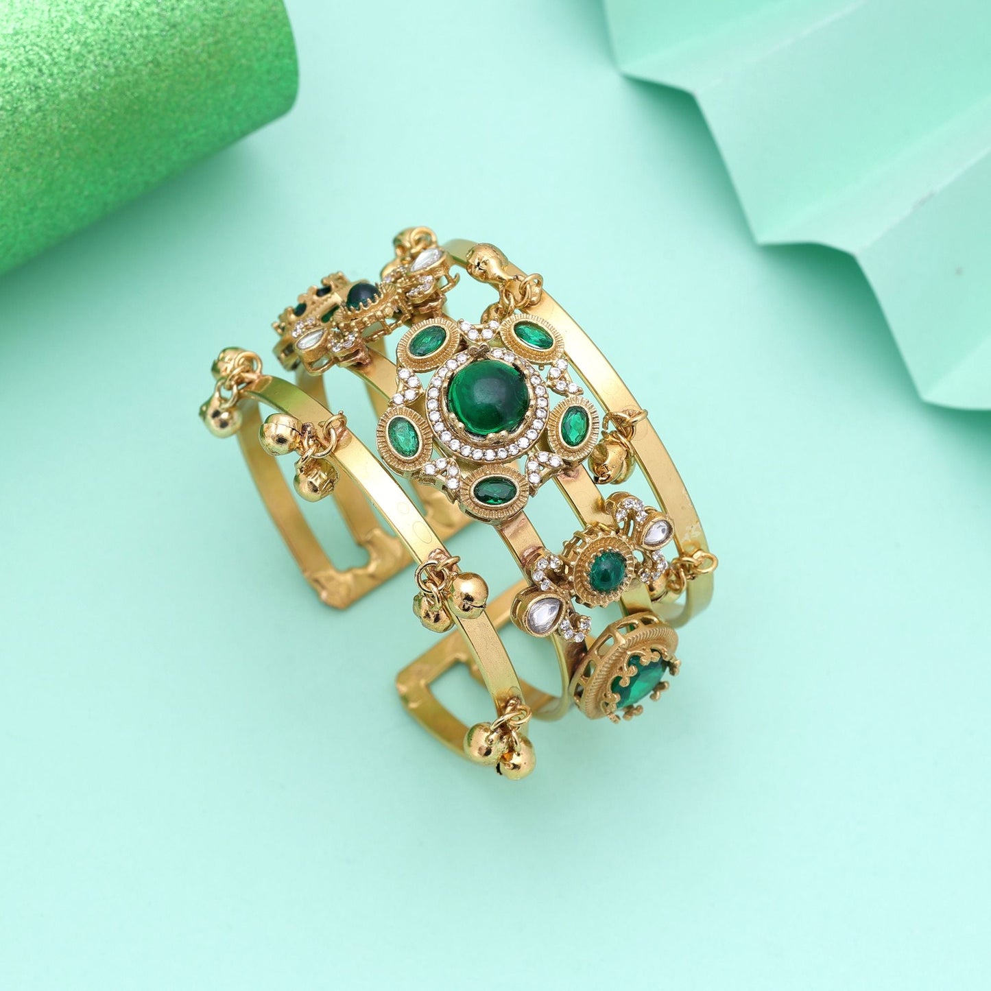 Green Color American Diamond Bracelet Designed For Graceful Daily And Party Wear