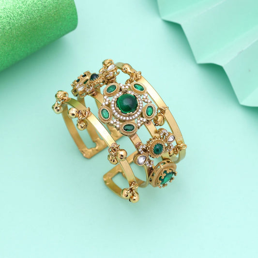 Green Color American Diamond Bracelet Designed For Graceful Daily And Party Wear