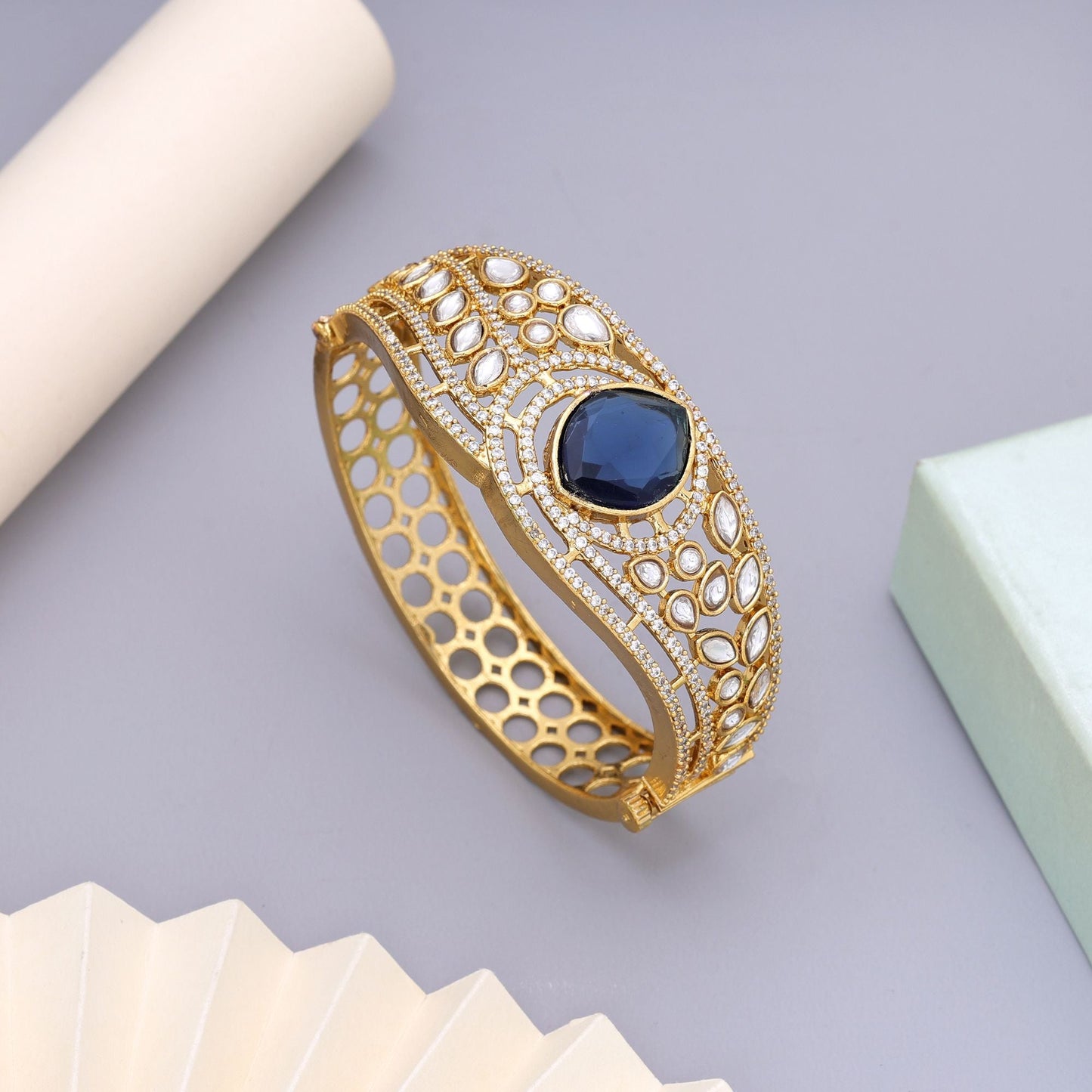 Blue Color American Diamond Bracelet Styled For Elegant Contemporary Looks