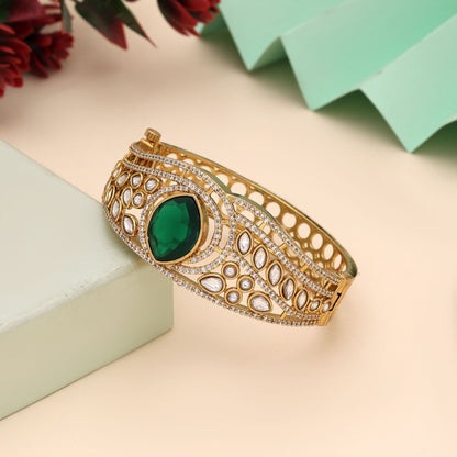 Green Color American Diamond Bracelet Featuring Premium Polish And Sparkle
