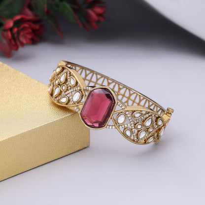 Rani Color American Diamond Bracelet Designed For Royal Wedding Wear