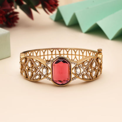 Rani Color American Diamond Bracelet Designed For Royal Wedding Wear