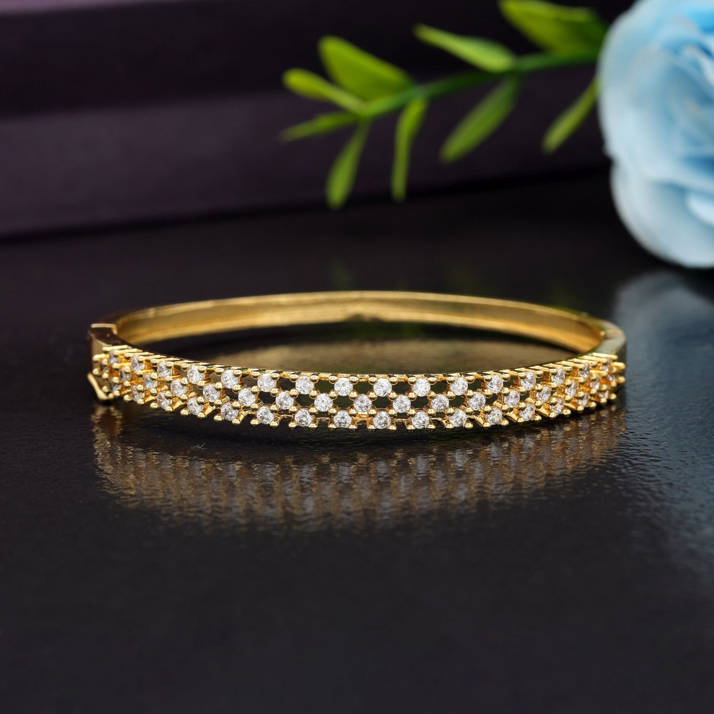 Gold Color American Diamond Bracelet Elegant Festive Bridal Jewelry Collection Design