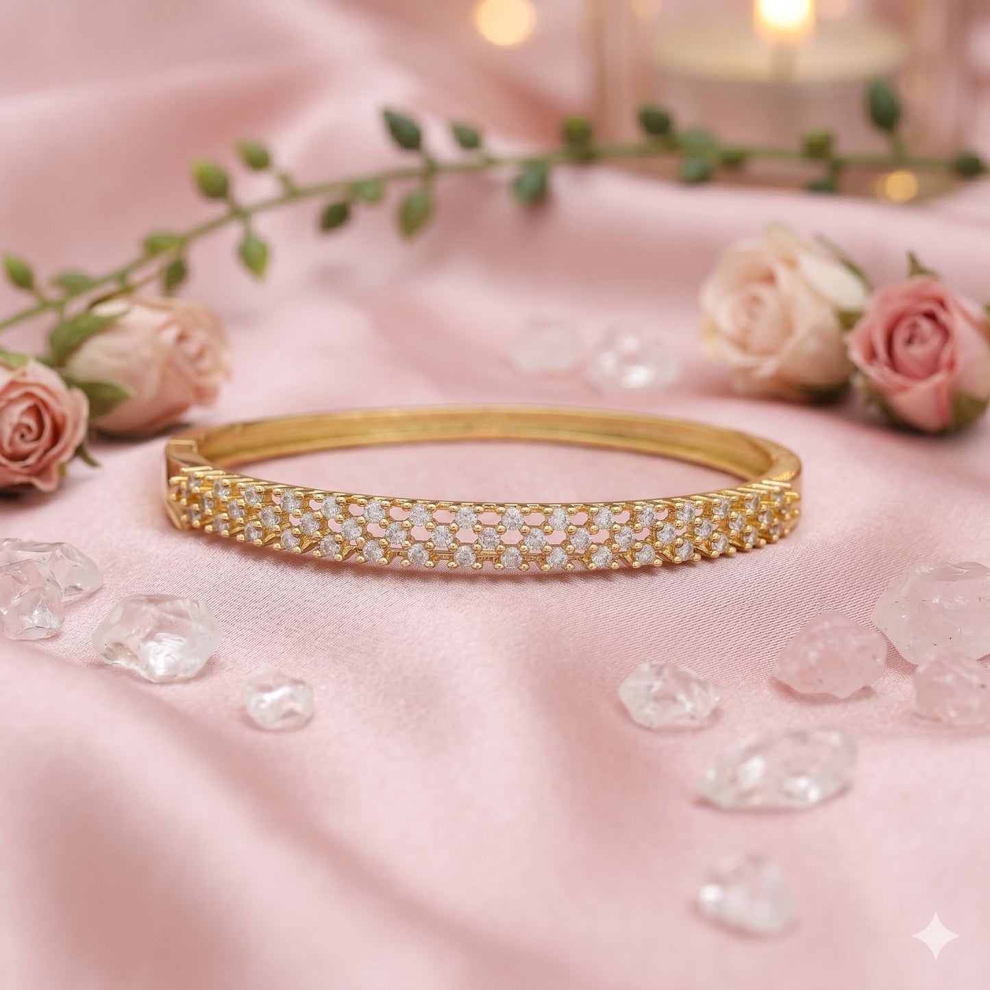 Gold Color American Diamond Bracelet Elegant Festive Bridal Jewelry Collection Design