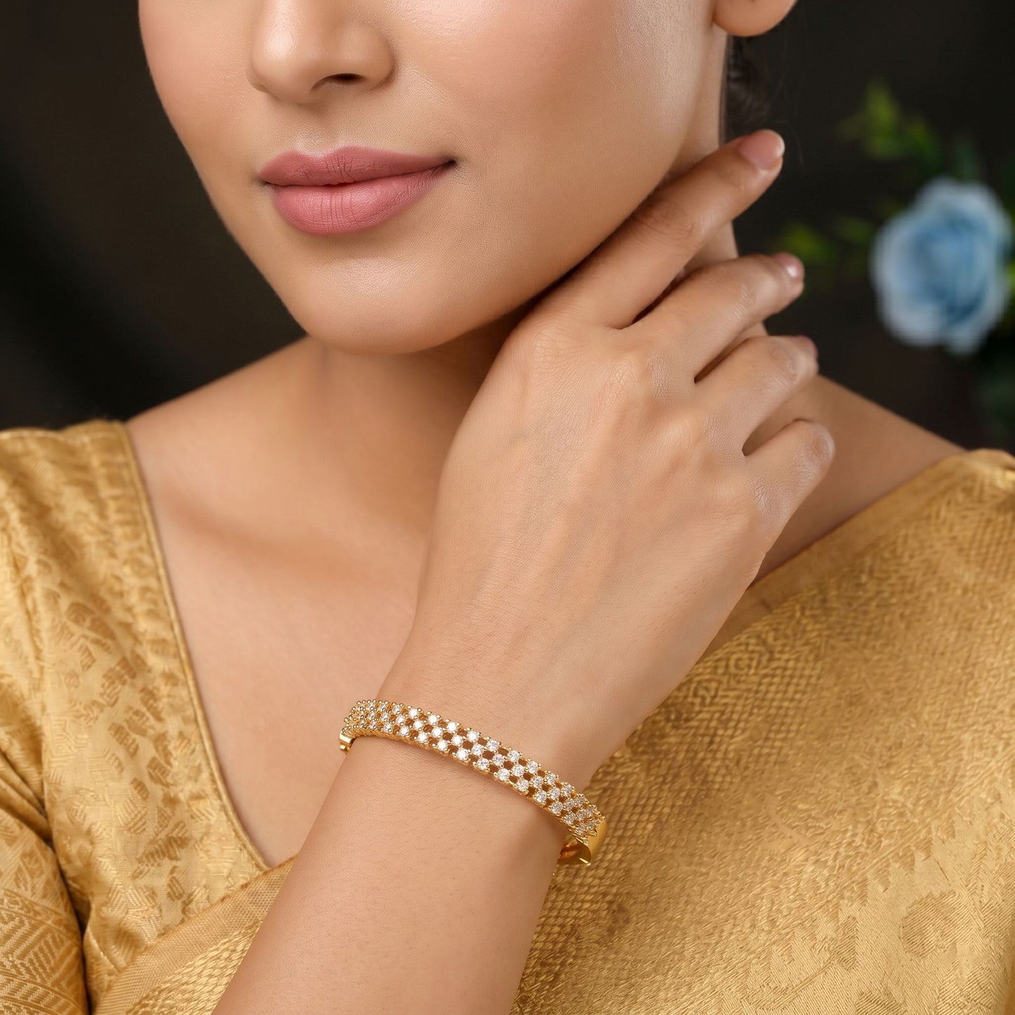 Gold Color American Diamond Bracelet Elegant Festive Bridal Jewelry Collection Design