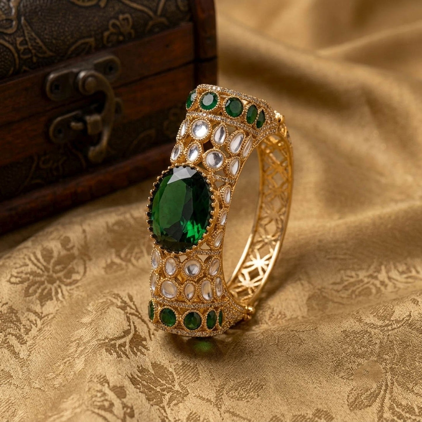 Green Color American Diamond & Turkish Stone Bracelet Featuring Beautiful Traditional Fashion Appeal