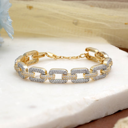 Dual Tone Gold & Silver Color American Diamond Bracelet For Contemporary Eveningwear