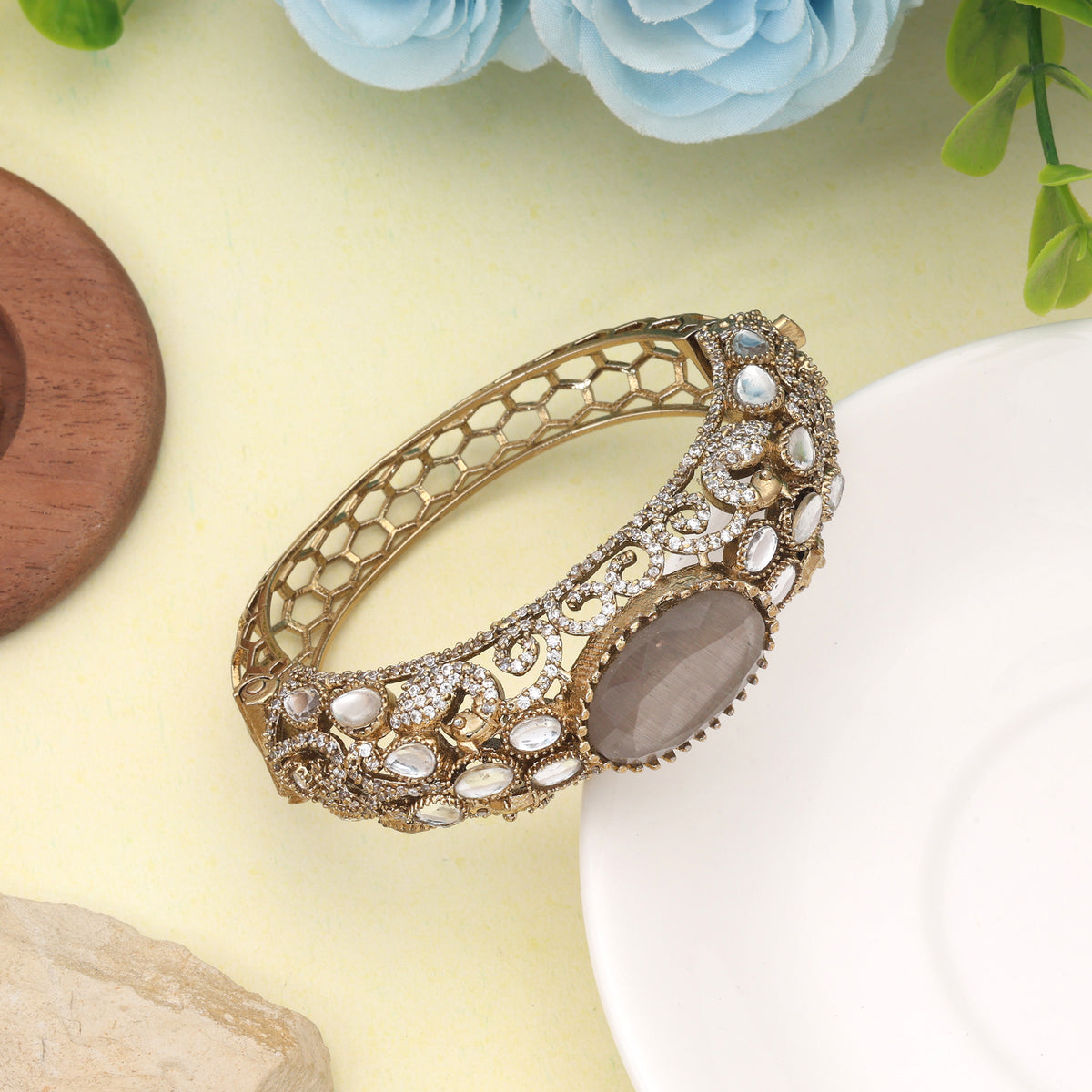 Sophisticated Charcoal Grey Color American Diamond Bracelet For Modern Formal Occasions