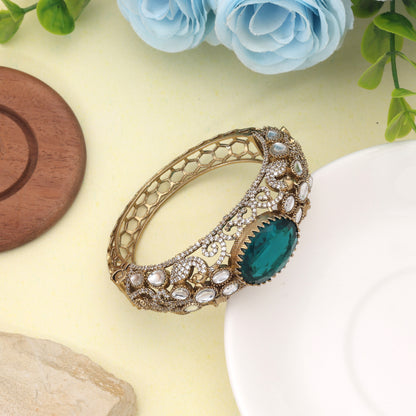 Captivating Teal Rama Green Color American Diamond Bracelet For Special Event Styling
