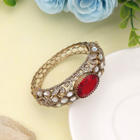 Vibrant Passion Red Color American Diamond Bracelet Designed For Festive Celebration Wear