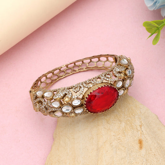 Vibrant Passion Red Color American Diamond Bracelet Designed For Festive Celebration Wear