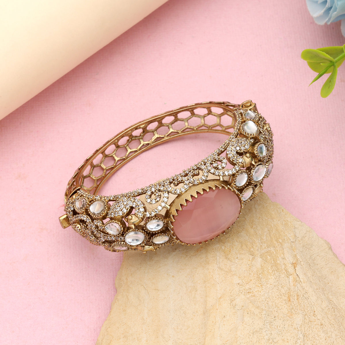 Delicate Powder Light Pink Color American Diamond Bracelet Suitable For Minimalist Fashion