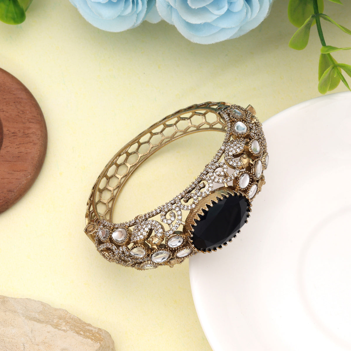 Classy Jet Black Color American Diamond Bracelet Crafted For Evening Party Outfits