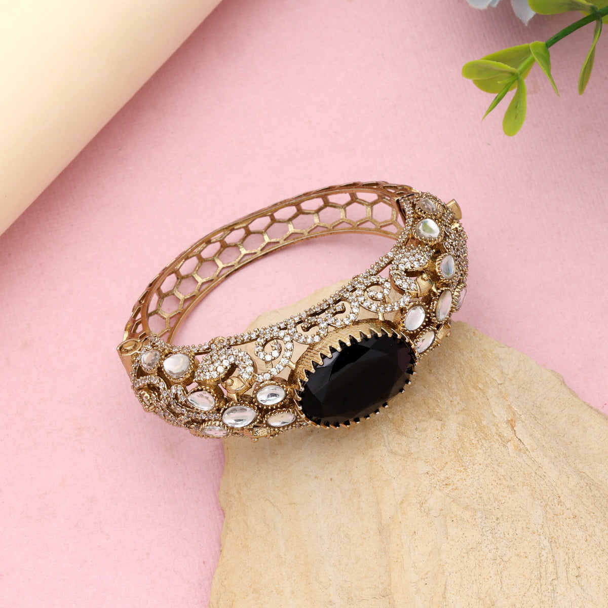 Classy Jet Black Color American Diamond Bracelet Crafted For Evening Party Outfits