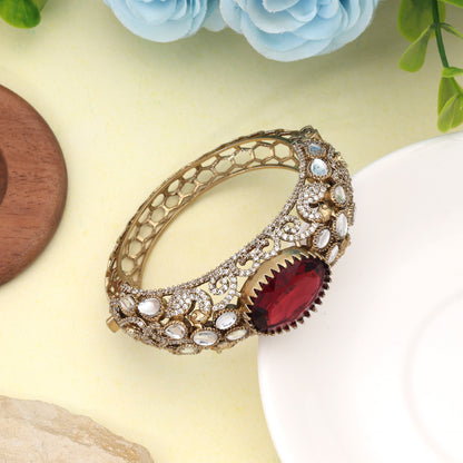 Rich Velvet Maroon Color American Diamond Bracelet Perfect For Traditional Wedding Guests