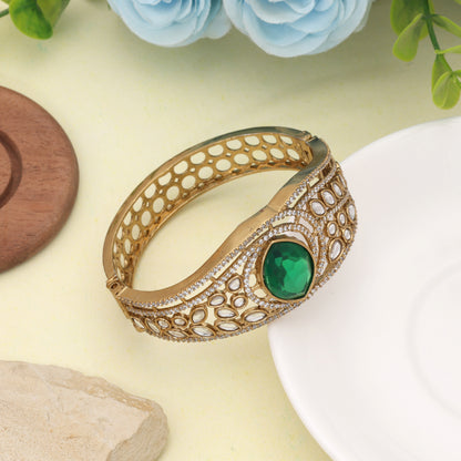 Lush Emerald Green Color American Diamond Bracelet Tailored For Royal Ethnic Dresses