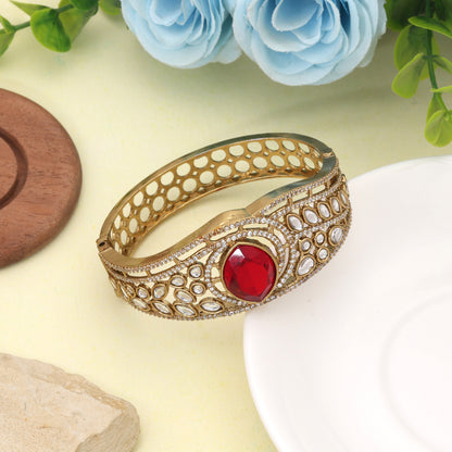 Classic Crimson Red Color American Diamond Bracelet Specially Crafted For Sangeet Nights