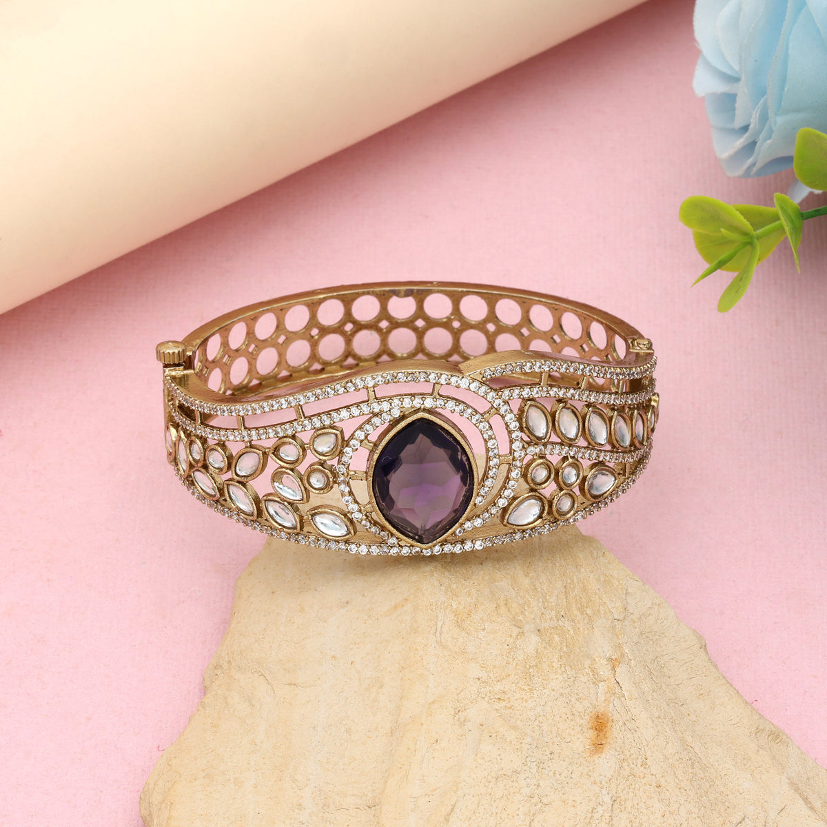 Regal Imperial Purple Color American Diamond Bracelet Perfect For Special Occasion Wear
