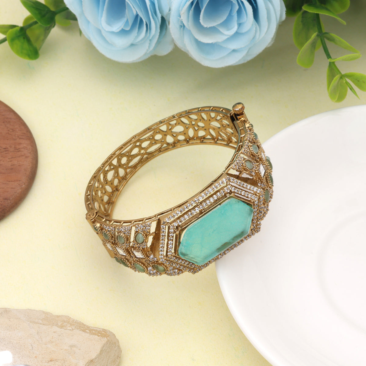 Sparkling Peacock Rama Green Color American Diamond Bracelet Styled For Festive Celebrations