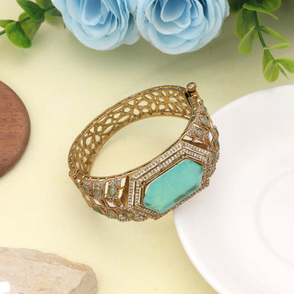 Sparkling Peacock Rama Green Color American Diamond Bracelet Styled For Festive Celebrations