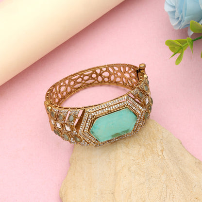 Sparkling Peacock Rama Green Color American Diamond Bracelet Styled For Festive Celebrations