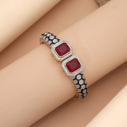 Stunning Scarlet Red Color American Diamond Bracelet Ideal For Bridal Ceremony Styling