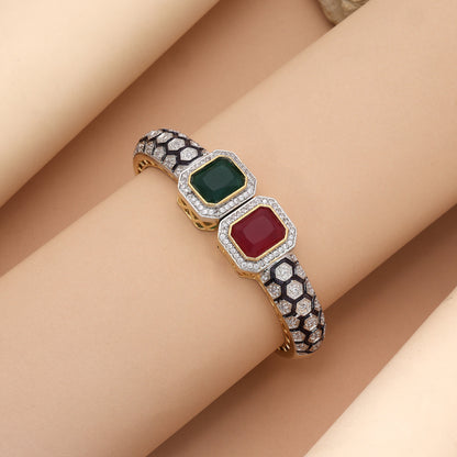 Traditional Dual Tone Red & Green Color American Diamond Bracelet For Wedding Functions