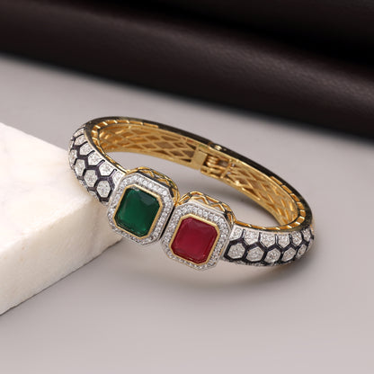 Traditional Dual Tone Red & Green Color American Diamond Bracelet For Wedding Functions
