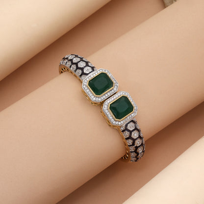 Deep Forest Green Color American Diamond Bracelet Tailored For Evening Ethnic Attire
