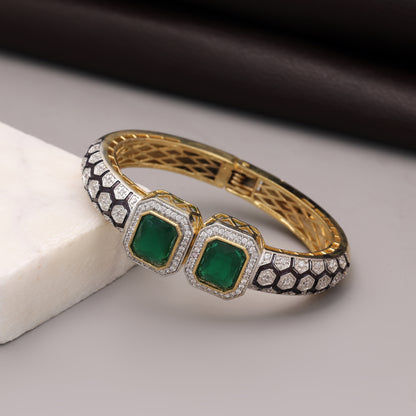 Deep Forest Green Color American Diamond Bracelet Tailored For Evening Ethnic Attire