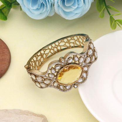 Soft Pastel Light Yellow Color American Diamond Bracelet For Daytime Festive Gatherings