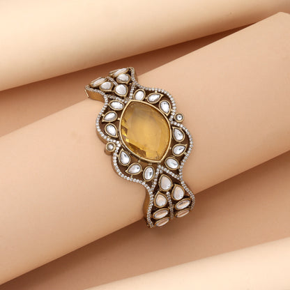 Soft Pastel Light Yellow Color American Diamond Bracelet For Daytime Festive Gatherings